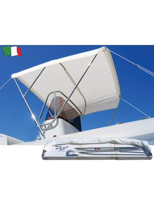 Bimini/Naptető 215cm 3tagú Rozsdamentes, fehér 140cm magas