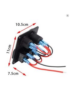 Kapcsolótábla 3 kapcsolóval +LED+USB+voltmérő