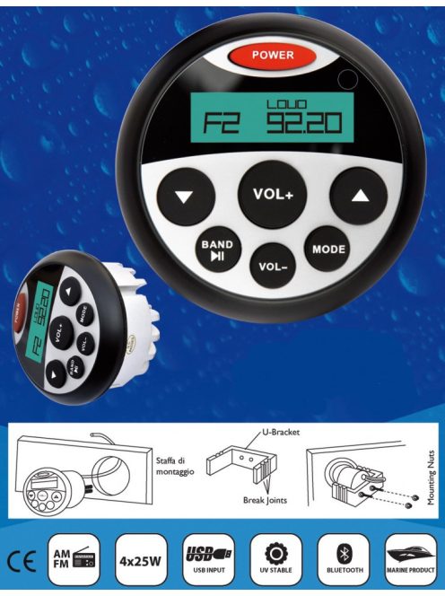 Radio-USB - Bluetooth - MP3 - AUX,vízálló