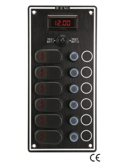 Kapcsolótábla 6 kapcsolóval +led+Voltmérő