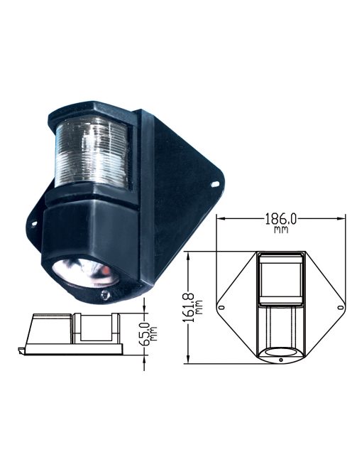Árbocfény 225°, LED navigációs fény +LED deck fény,Árbocdeckfény fekete ledes