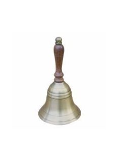 Csengő réz, fa nyéllel, antikolt